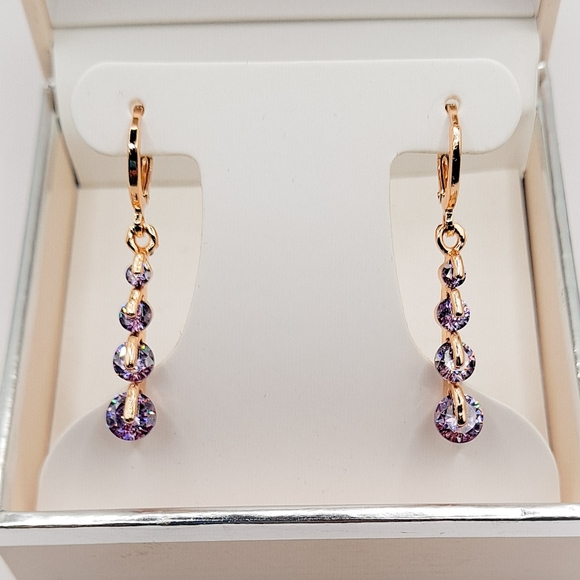🎀18k Royal Round Amathyst Gemstone Drop Earrings - Picture 4 of 5